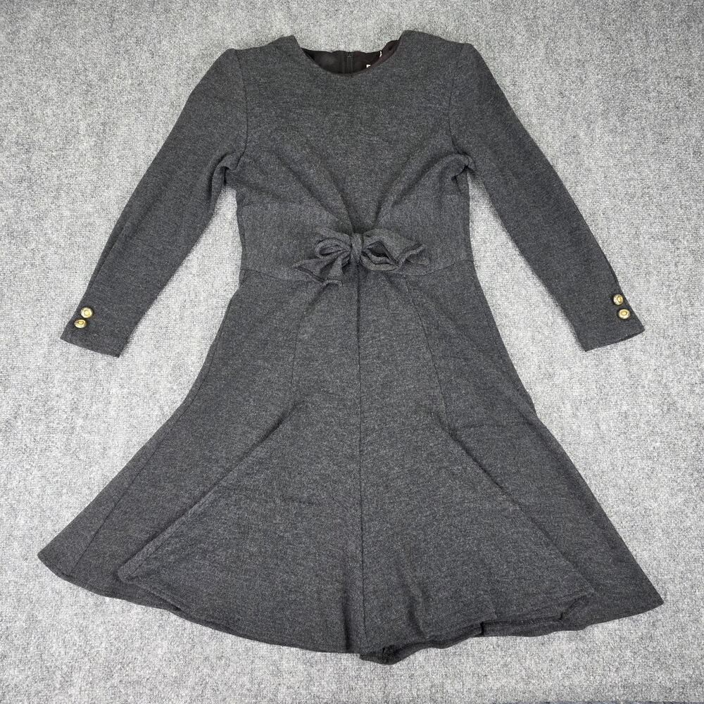Vintage Kwai Dress Womens 14 Petite Gray Knit Fit & Flare Sweater Midi Bow USA - Picture 5 of 16